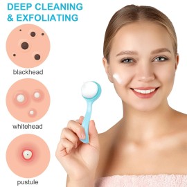 HINZIC 2 Pack Silicone Manual Facial Cleansing Brush, Skin Friendly Waterproof Face Cleaning Scrubber Exfoliator Cleanser for Blackheads Whiteheads Makeup Residues Removal- Blue