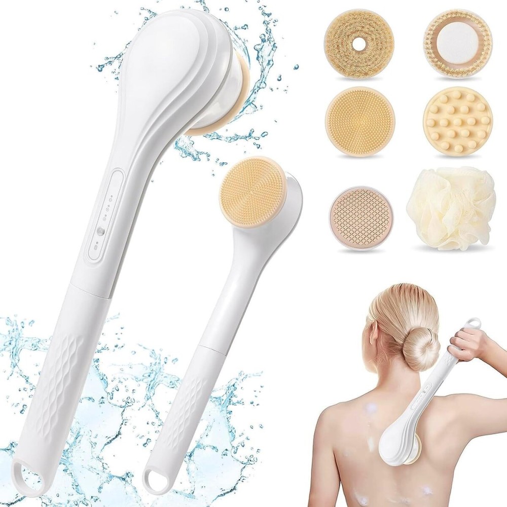 LINGSFIRE Electric Body Brush Rechargeable Back Scrubber for Shower Exfoliating Bath Brush Long Handle for Shower Lotion Applicator for Back Silicone Body Scrubber with 6 Shower Brush Heads LINGSFIRE Electric Body Brush Rechargeable Back Scrubber for Shower Exfoliating Bath Brush Long Handle for Shower Lotion Applicator for Back Silicone Body Scrubber with 6 Shower Brush Heads