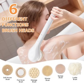 LINGSFIRE Electric Body Brush Rechargeable Back Scrubber for Shower Exfoliating Bath Brush Long Handle for Shower Lotion Applicator for Back Silicone Body Scrubber with 6 Shower Brush Heads LINGSFIRE Electric Body Brush Rechargeable Back Scrubber for Shower Exfoliating Bath Brush Long Handle for Shower Lotion Applicator for Back Silicone Body Scrubber with 6 Shower Brush Heads