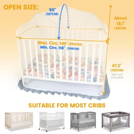 Orzbow Crib Tent Safety Net, Encrypted Crib Mosquito Net to Keep Baby in, Crib Cover with Two-Way Zippers, Durable, Strong, Keep Baby Infant from Climbing Out, Falls and Mosquito Bites, White