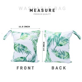 YULUONAPS Wet Dry Bag Waterproof Reusable Wet Bag for Swimsuit, Travel, Beach, Pool, Bathing, Diapers, Dirty Yoga Gym Clothes Toiletries Daycare Organizer with Two Zippered Pockets (green leaf)