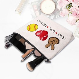 CEASQVAA Softball Cosmetic Bag for Women, Birthday Gifts for Softball Lovers, Coach & Team