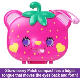 Polly Pocket Playset with 2 Micro Dolls & 12 Accessories, Straw-Beary Patch Compact Travel Toy with Fidget Exterior
