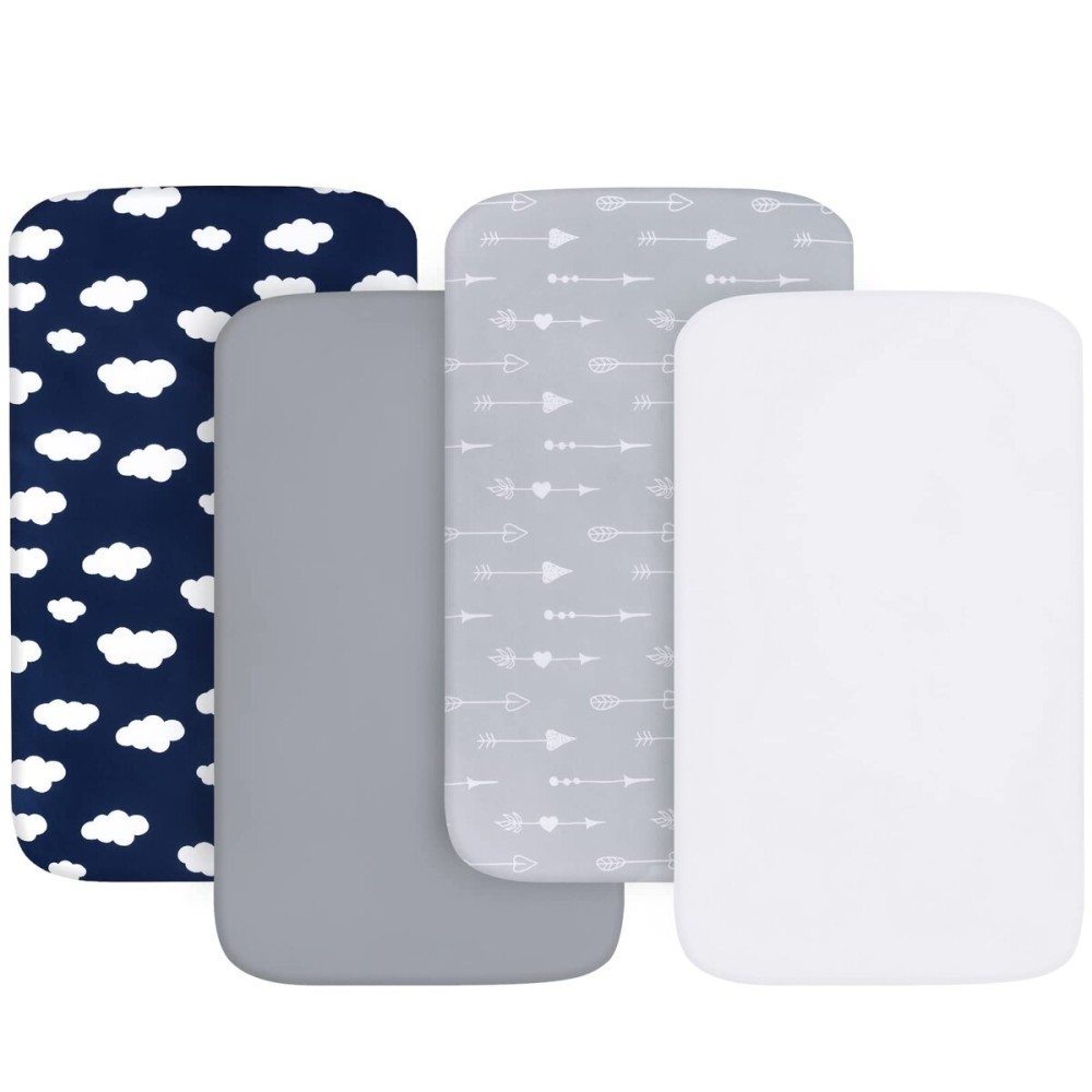 Baby Bassinet Sheets 4 Pack Compatible with 33 x 20 Maxi COSI Iora, Koolerthings/Koola Baby, BabyBond, Nordmiex 3 in 1, Mereryi and IKOMZY Bedside Bassinet, Ultra Soft & Skin-Friendly, Grey Print