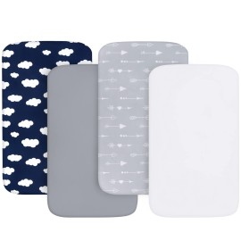 Baby Bassinet Sheets 4 Pack Compatible with 33 x 20 Maxi COSI Iora, Koolerthings/Koola Baby, BabyBond, Nordmiex 3 in 1, Mereryi and IKOMZY Bedside Bassinet, Ultra Soft & Skin-Friendly, Grey Print