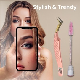 AVXIGO FIELD S Curved Precision Fiber Tip LashTweezer for Eyelash Extensions (Baby Pink), Limited Edition - Comes with Mascara Brush, Storage Box & Tube Case AVXIGO FIELD S Curved Precision Fiber Tip LashTweezer for Eyelash Extensions (Baby Pink), Limited Edition - Comes with Mascara Brush, Storage Box & Tube Case