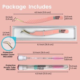 AVXIGO FIELD S Curved Precision Fiber Tip LashTweezer for Eyelash Extensions (Baby Pink), Limited Edition - Comes with Mascara Brush, Storage Box & Tube Case AVXIGO FIELD S Curved Precision Fiber Tip LashTweezer for Eyelash Extensions (Baby Pink), Limited Edition - Comes with Mascara Brush, Storage Box & Tube Case