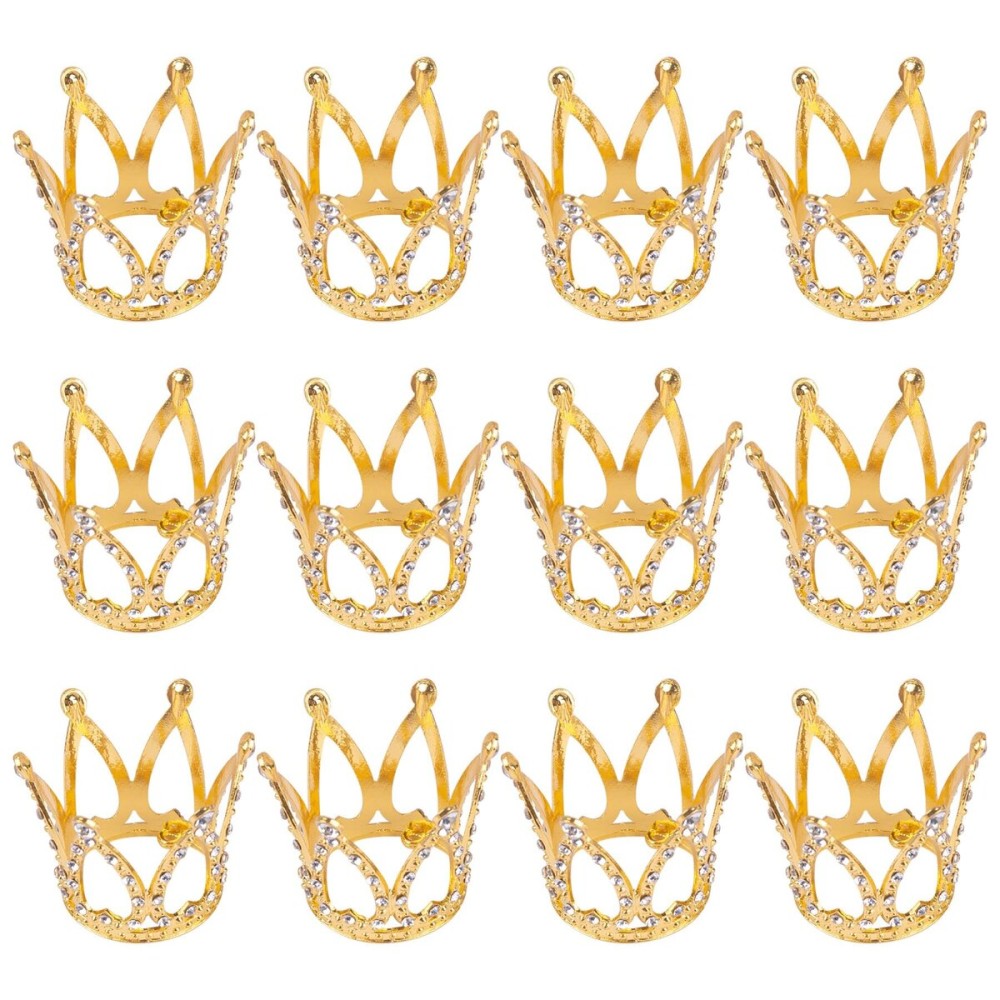 Framendino, 12 Pack Gold Mini Crown Small Rhinestone Crystal Tiara Headpiece Princess Bridal Accessories for Party Wedding Birthday Decorations