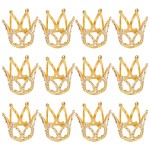 Framendino, 12 Pack Gold Mini Crown Small Rhinestone Crystal Tiara Headpiece Princess Bridal Accessories for Party Wedding Birthday Decorations