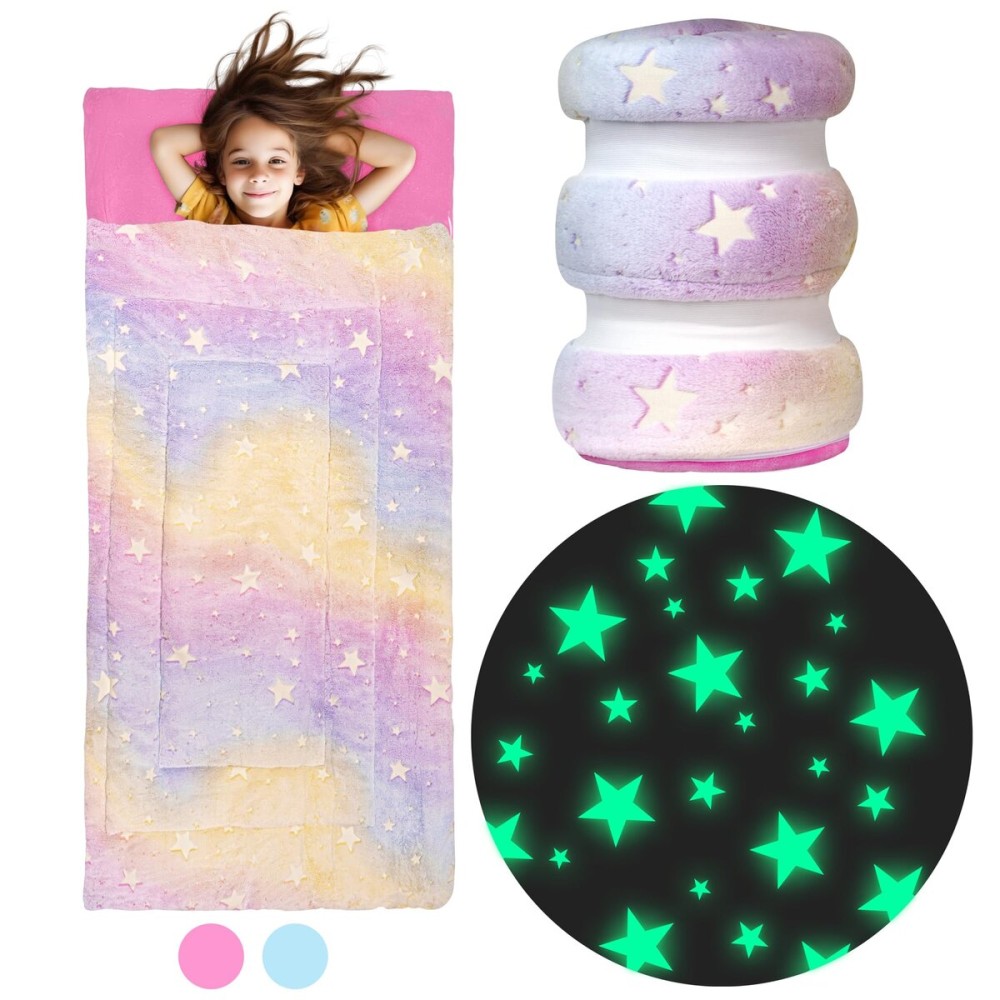 Rainbow & Glowing Stars Sleeping Bag for Kids - Ages 3+ Soft Toddler Girl Sleeping Bag - Kids Blanket (66\'\' x 33)