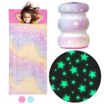 Rainbow & Glowing Stars Sleeping Bag for Kids - Ages 3+ Soft Toddler Girl Sleeping Bag - Kids Blanket (66\'\' x 33)