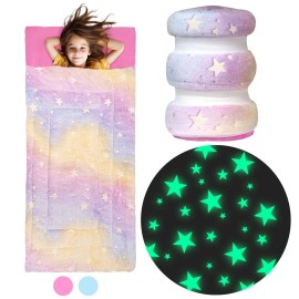 Rainbow & Glowing Stars Sleeping Bag for Kids - Ages 3+ Soft Toddler Girl Sleeping Bag - Kids Blanket (66\'\' x 33)