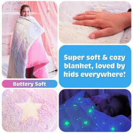 Rainbow & Glowing Stars Sleeping Bag for Kids - Ages 3+ Soft Toddler Girl Sleeping Bag - Kids Blanket (66\'\' x 33)
