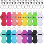 Duufin 16 Pieces Chapstick Holder Keychain Lip Balm Lipstick Holders with 16 Pieces Metal Clip Cords for Chapstick Tracker and Safeguard, 15 Color