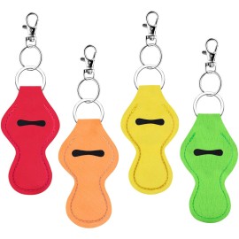 Duufin 16 Pieces Chapstick Holder Keychain Lip Balm Lipstick Holders with 16 Pieces Metal Clip Cords for Chapstick Tracker and Safeguard, 15 Color