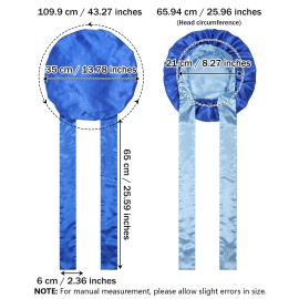 AWAYTR Satin Bonnet Silk Hair Wrap Sleeping Cap for Women with Curly Hair, Reversible Double Layer Sleep Cap with Tie Band (Blue) 7 7/8-8