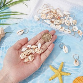 PLIGREAT 60 Pcs Seashell Conch Dreadlock Rings Charms, Vintage Hair Braiding Decor, Summer Beach Style Braided Hair Ornaments Decorative Dreadlock Hair Clips Charm for Women Men Dreadlock Accessories