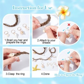 PLIGREAT 60 Pcs Seashell Conch Dreadlock Rings Charms, Vintage Hair Braiding Decor, Summer Beach Style Braided Hair Ornaments Decorative Dreadlock Hair Clips Charm for Women Men Dreadlock Accessories