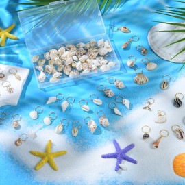 PLIGREAT 60 Pcs Seashell Conch Dreadlock Rings Charms, Vintage Hair Braiding Decor, Summer Beach Style Braided Hair Ornaments Decorative Dreadlock Hair Clips Charm for Women Men Dreadlock Accessories