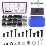 Swpeet 502Pcs Universal RC Screw Kit Screws Assortment Set, Hardware Fasteners Compatible with 1/8 1/10 1/12 1/16 Scale RC Cars, Includes M3&M4 Screws(Flat, Round Head, Hex Drive), Flat Washers, Pins