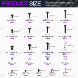 Swpeet 502Pcs Universal RC Screw Kit Screws Assortment Set, Hardware Fasteners Compatible with 1/8 1/10 1/12 1/16 Scale RC Cars, Includes M3&M4 Screws(Flat, Round Head, Hex Drive), Flat Washers, Pins