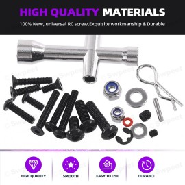 Swpeet 502Pcs Universal RC Screw Kit Screws Assortment Set, Hardware Fasteners Compatible with 1/8 1/10 1/12 1/16 Scale RC Cars, Includes M3&M4 Screws(Flat, Round Head, Hex Drive), Flat Washers, Pins