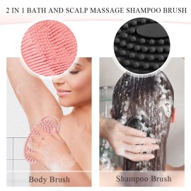 Silicone Body Scrubber, Loofah Exfoliating Body Scrubber, Silicone Loofah Shower Body Scrubber 2 Pack, 2 in 1 Body Exfoliator Scrubber with Handle Body Scrub Bath Scrubber Scalp Massager Shampoo Brush
