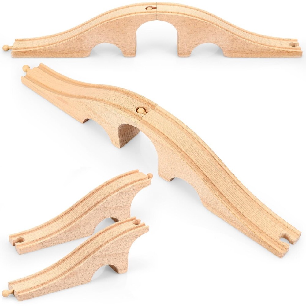 Liliful Wooden Train Track Bridges and Tunnels Expansion Wood Train Track Pieces Accessories for Most Major Toy Trains Railway