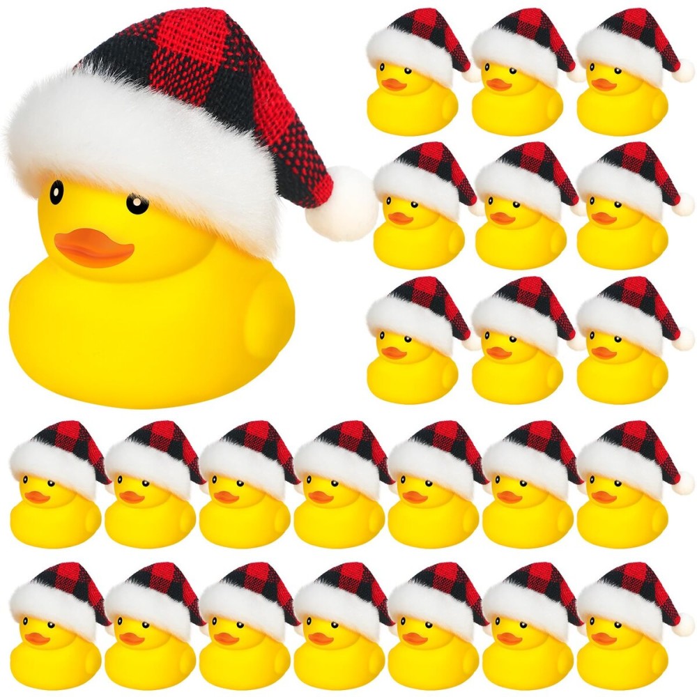 24 Set Christmas Rubber Ducks with Christmas Hats Small Bathtub Yellow Ducks Mini Floating Squeaky Rubber Ducks Bath Toys for Baby Shower Holiday Decor Xmas Home Birthday