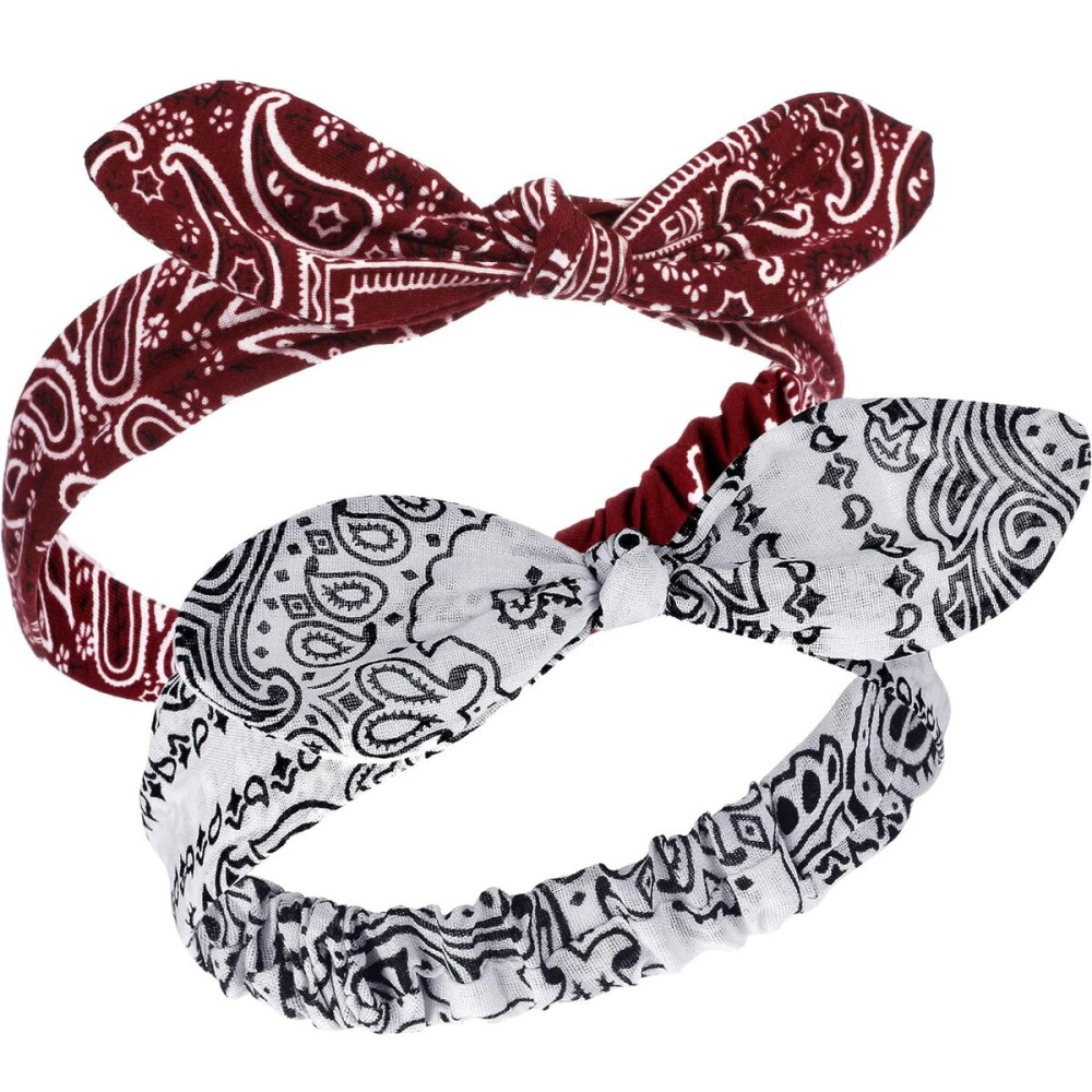 Hicarer 2 Pieces Bandana Headband for Women, Knot Retro Print Bandana Paisley Print Headband Adjustable Headwrap(Deep Red, White) Hicarer 2 Pieces Bandana Headband for Women, Knot Retro Print Bandana Paisley Print Headband Adjustable Headwrap(Deep Red, White)