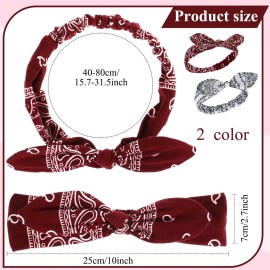 Hicarer 2 Pieces Bandana Headband for Women, Knot Retro Print Bandana Paisley Print Headband Adjustable Headwrap(Deep Red, White) Hicarer 2 Pieces Bandana Headband for Women, Knot Retro Print Bandana Paisley Print Headband Adjustable Headwrap(Deep Red, White)