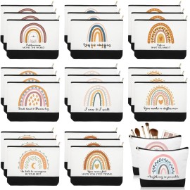 Sieral 30 Pcs Rainbow Canvas Makeup Bags Bulk Employee Appreciation Gifts Inspirational Cosmetic Bags Thank You Gifts for Back to School Teacher Student Coworker Must Haves Office(Motivational)