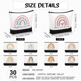 Sieral 30 Pcs Rainbow Canvas Makeup Bags Bulk Employee Appreciation Gifts Inspirational Cosmetic Bags Thank You Gifts for Back to School Teacher Student Coworker Must Haves Office(Motivational)