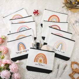 Sieral 30 Pcs Rainbow Canvas Makeup Bags Bulk Employee Appreciation Gifts Inspirational Cosmetic Bags Thank You Gifts for Back to School Teacher Student Coworker Must Haves Office(Motivational)
