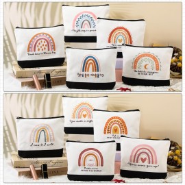 Sieral 30 Pcs Rainbow Canvas Makeup Bags Bulk Employee Appreciation Gifts Inspirational Cosmetic Bags Thank You Gifts for Back to School Teacher Student Coworker Must Haves Office(Motivational)