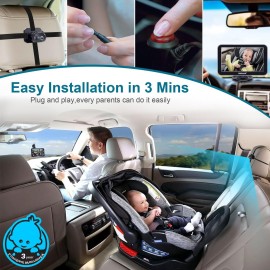 DoHonest Baby Car Camera 7-Inch: USB Plug and Play Easy Setup 360 Degree Rotating Backseat Camera Two Kids HD 1080P Rear Facing Car Seat Cameras Clear Night Vision -V9