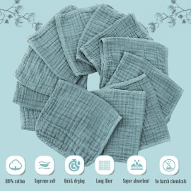 Cute Castle 12 Pack Muslin Burp Cloths for Baby - Ultra-Soft 100% Cotton Baby Washcloths - Large 20\'\' by 10\'\' Super Absorbent Milk Spit Up Rags - Burpy Cloths for Unisex, Boy, Girl - Dark Green