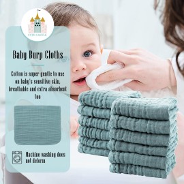 Cute Castle 12 Pack Muslin Burp Cloths for Baby - Ultra-Soft 100% Cotton Baby Washcloths - Large 20\'\' by 10\'\' Super Absorbent Milk Spit Up Rags - Burpy Cloths for Unisex, Boy, Girl - Dark Green