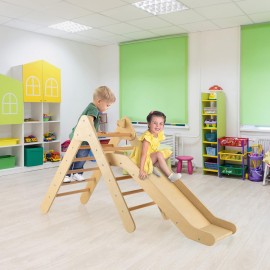 OLAKIDS Pikler Triangle Set 2 in 1 Climbing Toys for Toddlers Foldable Wood Montessori Baby Jungle Gym with Ladder Ramp Slide Kids Indoor Playground Activity Play Structure