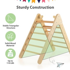 OLAKIDS Pikler Triangle Set 2 in 1 Climbing Toys for Toddlers Foldable Wood Montessori Baby Jungle Gym with Ladder Ramp Slide Kids Indoor Playground Activity Play Structure
