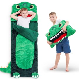 iPlay, iLearn Kids Dinosaur Sleeping Bag, Toddler Boy Dino Nap Mat, Plush Animal Slumber Bag 2 In 1 Pillow Daycare Preschool Kindergarten Birthday Gift Travel Sleepover 3 4 5 6 7 8 10 12 Yr Child Teen