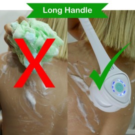 HTS 7 in 1 Complete Care Electric Body Brush Sonic Scrubber, Waterproof IPX7, Electric Bath Brush Back Scrubber with Long Handle for Men Women Gift(White)