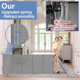 Reinforced bottom 90 Inch Extra Wide Baby Gate for Large Openings Retractable Baby Gates Extra Wide Upgraded Spring Retractable Dog Gate for Doorways Extra Wide Adjustable Bracket Retractable Pet Gate