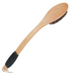 OWIIZI Horsehair Bath Brush Wooden Curved Long Handle Antiskid Shower Brush for Exfoliating, Natural Mane Scrubber for Back Use Wet or Dry,Back Scrub Deep Cleanse-17.2inches