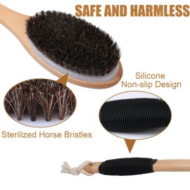 OWIIZI Horsehair Bath Brush Wooden Curved Long Handle Antiskid Shower Brush for Exfoliating, Natural Mane Scrubber for Back Use Wet or Dry,Back Scrub Deep Cleanse-17.2inches