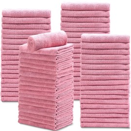 Newwiee 72 Pack Microfiber Bleach Proof Towels Bulk for Salon 18 x 30 Inch Dry Lint Free Hair Drying Hand Towels for Hair, Gym, Bath, Spa, Shaving, Barber(Pink)