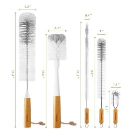 SUBEKYU Bottle Brush, Baby Bottle Brush with Nipple and Straw Cleaner Set, Gray+ White (Gray+ White 5P)