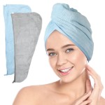 ForPro Professional Collection Premium Microfiber Hair Towel Wrap, 2-Pack Quick Drying Hair Turban for Women, 10 x 26, Cool Grey + Sky Blue