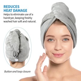 ForPro Professional Collection Premium Microfiber Hair Towel Wrap, 2-Pack Quick Drying Hair Turban for Women, 10 x 26, Cool Grey + Sky Blue ForPro Professional Collection Premium Microfiber Hair Towel Wrap, 2-Pack Quick Drying Hair Turban for Women, 10 x 26, Cool Grey + Sky Blue