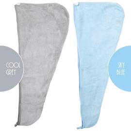 ForPro Professional Collection Premium Microfiber Hair Towel Wrap, 2-Pack Quick Drying Hair Turban for Women, 10 x 26, Cool Grey + Sky Blue ForPro Professional Collection Premium Microfiber Hair Towel Wrap, 2-Pack Quick Drying Hair Turban for Women, 10 x 26, Cool Grey + Sky Blue